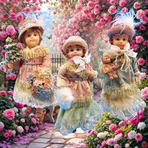 Victorian Girl Ornaments Dangle Legs Mauve Ivory Burgundy Christmas Set of 3